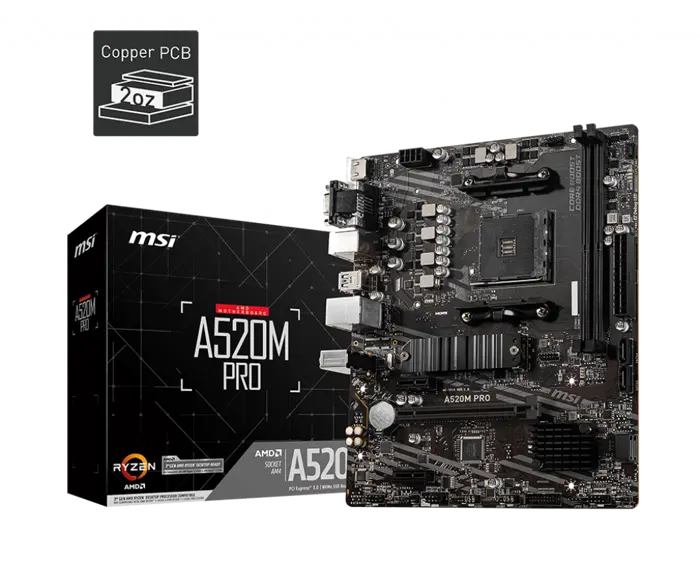 Msi A520M Pro Am4 Ddr4 Ses Glan Dp/Hdmi/Vga Sata3 Usb3.2 Matx