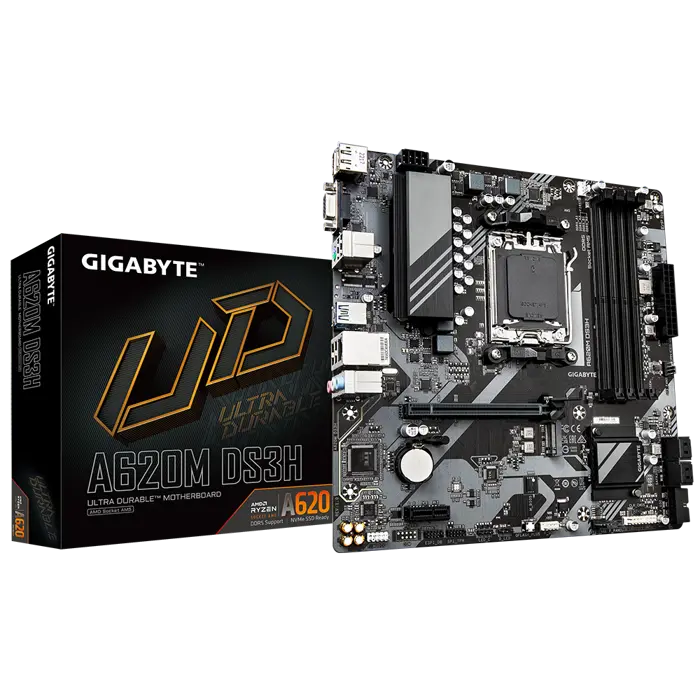 Gıgabyte A620M-Ds3H Am5 Ddr5 Ses Glan Dp/Hdmı/Vga Sata3 Usb3.2 Matx