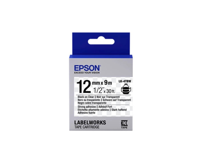 Epson LK-4TBW Güçlü Yapışkanlı Şeffaf Üzeri Siyah 12mm 9Metre Etiket