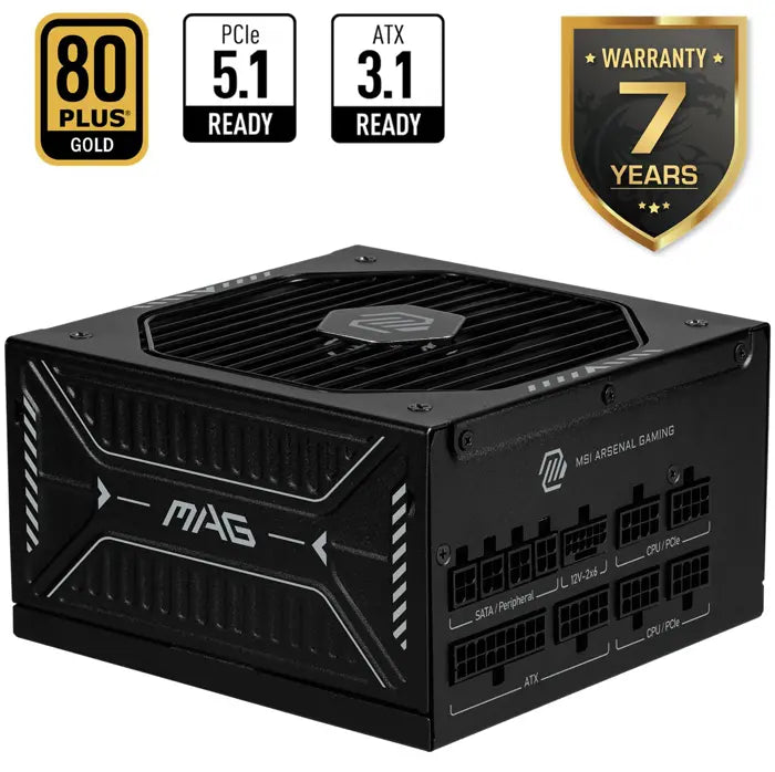 MSI MAG PSU A1000GLS PCIE5 1000W 80+ GOLD ATX 3.1 12V-2X6 POWER SUPPLY
