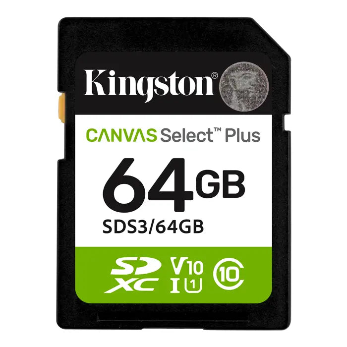 Kingston SDS3-64GB 64GB SDXC Canvas Select Plus Gen3 100MB-s C10 UHS-I U1 V10 Hafıza Kartı