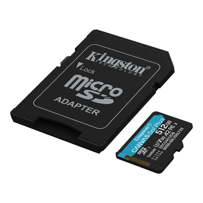 Kingston SDCG4/512GB 512GB microSDXC Canvas Go Plus Gen4 200MB-s A2 U3 V30 Card + ADP Hafıza Kartı