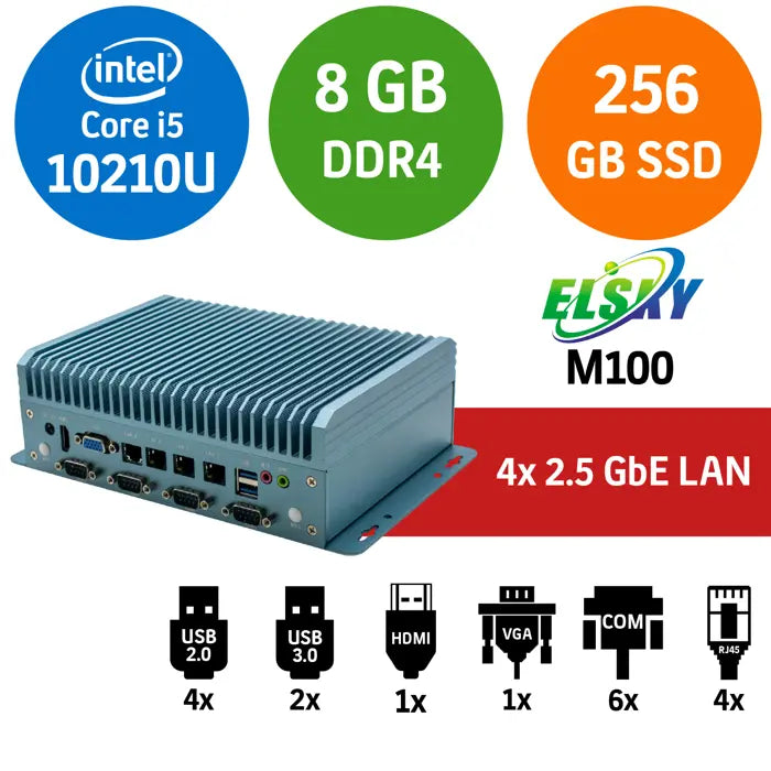 ELSKY M100 i5-10210U 6COM-4LAN 8GB 256GB Fansız Endüstriyel MINI PC