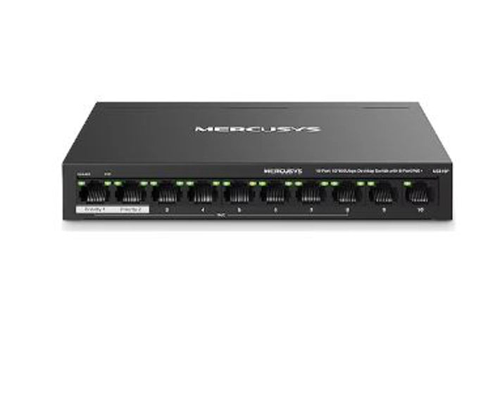 TP-LINK MERCUSYS MS110P 10 Port Mbit 8 Port PoE+ 65W 2xMbit Uplink Desktop Yönetilemez Çelik Kasa Switch