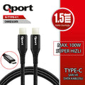 QPORT Q-TYPE-C1 1.5M TYPE-C 100W ŞARJ VE DATA KABLOSU