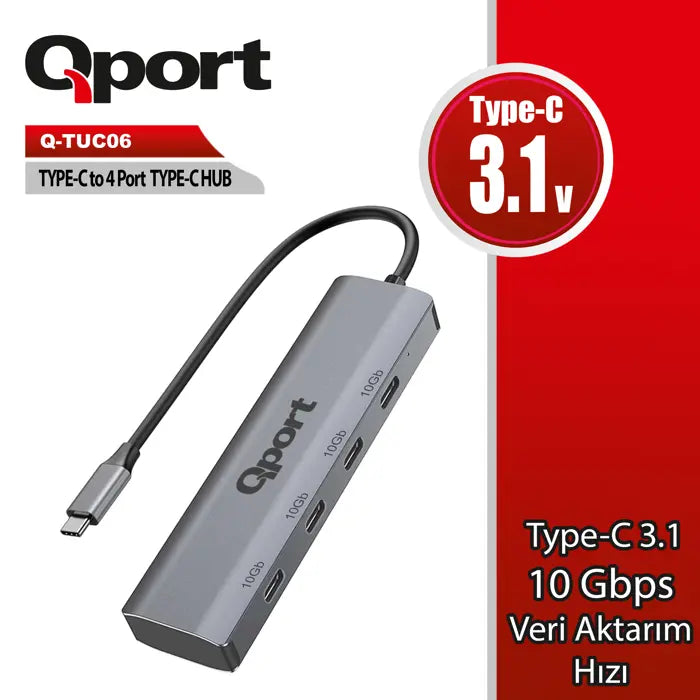 QPORT Q-TUC06 4 PORT TYPE-C TO TYPE-C ÇOKLAYICI