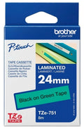 Brother P-Touch TZe-751 24 mm Yeşil Üzeri Siyah Laminasyonlu Etiket