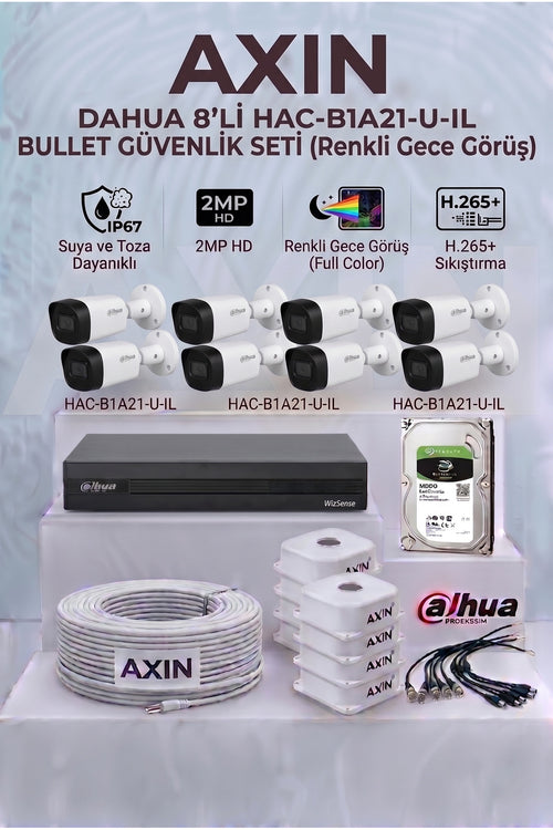 8 Kameralı Full Color Gece Görüşlü Güvenlik Kamera Seti - 1 TB HDD, Yapay Zeka Destekli - Gece Renkli