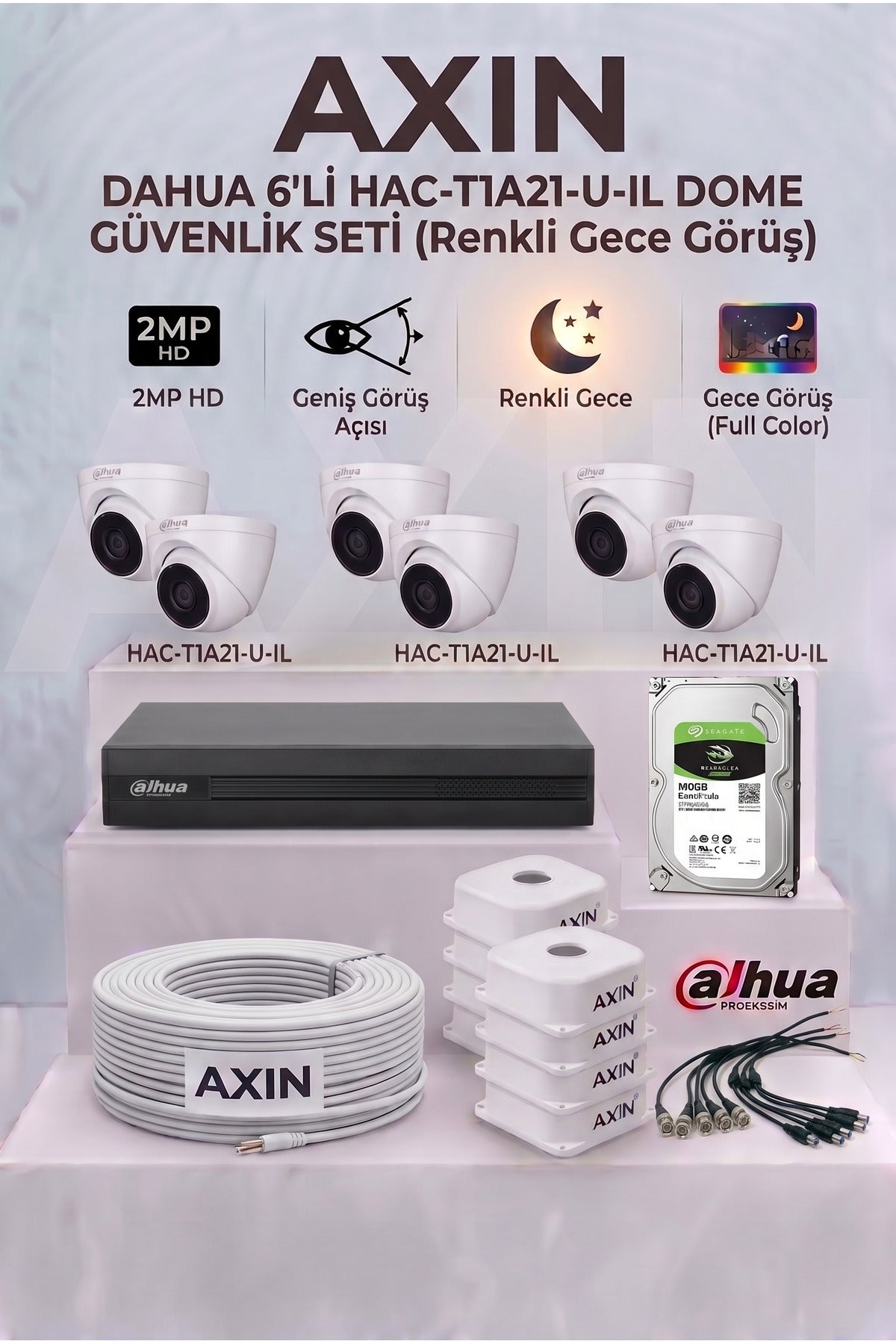 6 Kameralı Dome Full Color Güvenlik Kamera Seti - 2.8mm Geniş Açı, 500 GB HDD, Akıllı Çift Işık - Gece Renkli