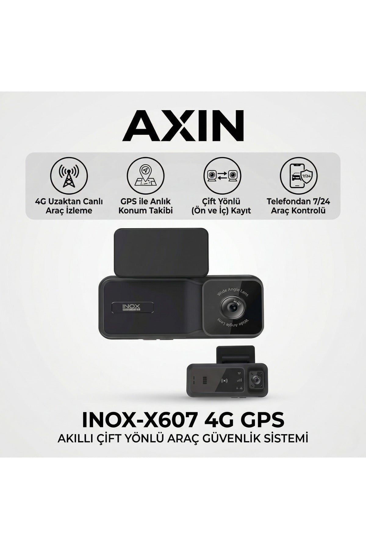 INOX X607 4G GPS Destekli Çift Yönlü Araç İçi Güvenlik Kamerası | Canlı İzleme