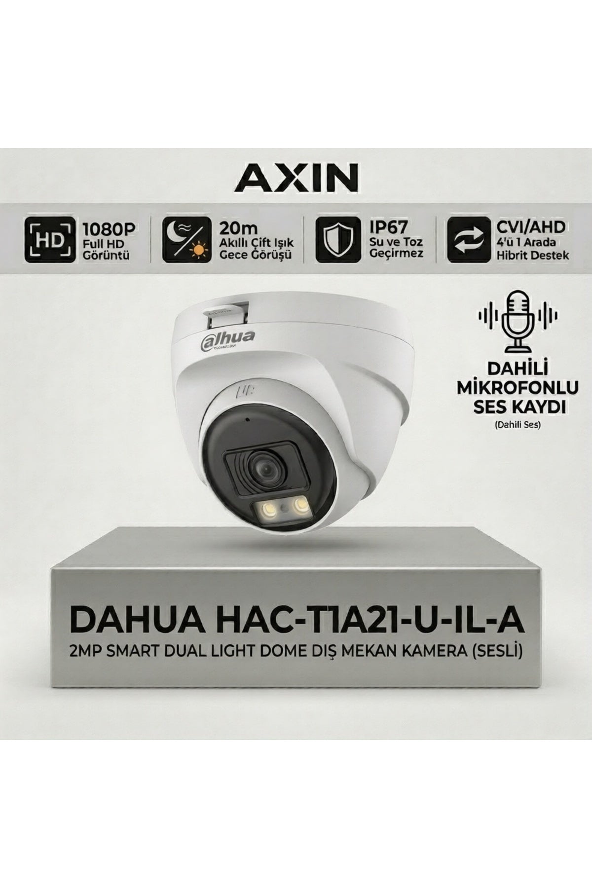 HAC-T1A21-U-IL-A 2MP Dahili Mikrofonlu Akıllı Işıklı Gece Renkli Dome Kamera