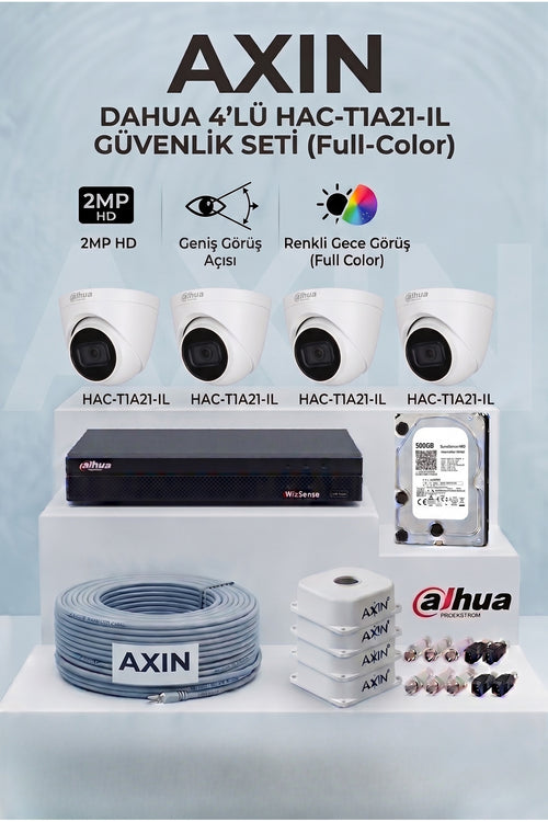4 Kameralı Dome Full Color Güvenlik Kamera Seti - 2.8mm Geniş Açı, 500 GB HDD, 4 Kanal XVR, Akıllı Çift Işık - Gece Renkli