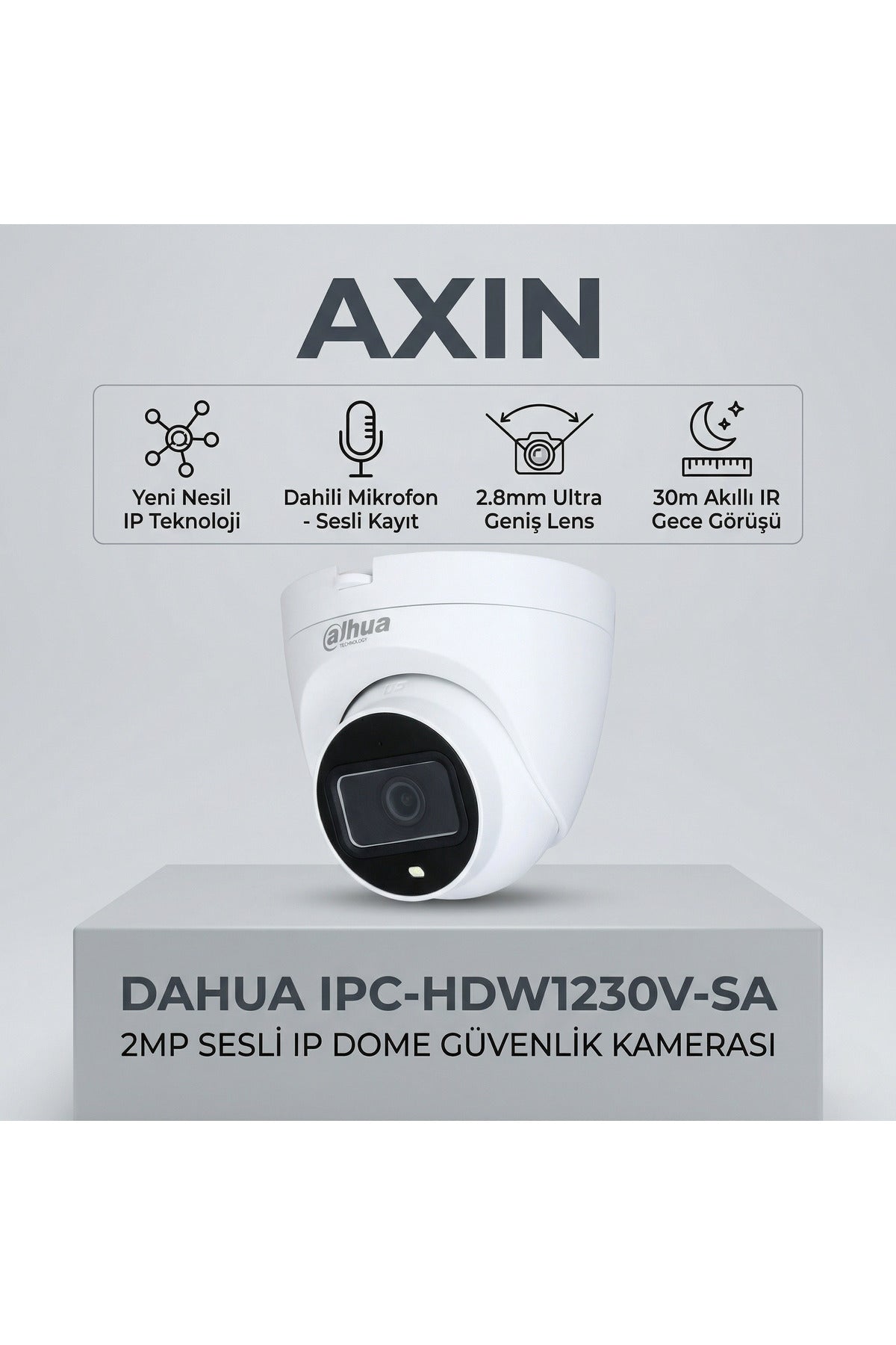 Dahua IPC-HDW1230V-SA-0280B 2MP 2.8mm Starlight IP67 Dahili Mik. PoE Dome IP Kamera