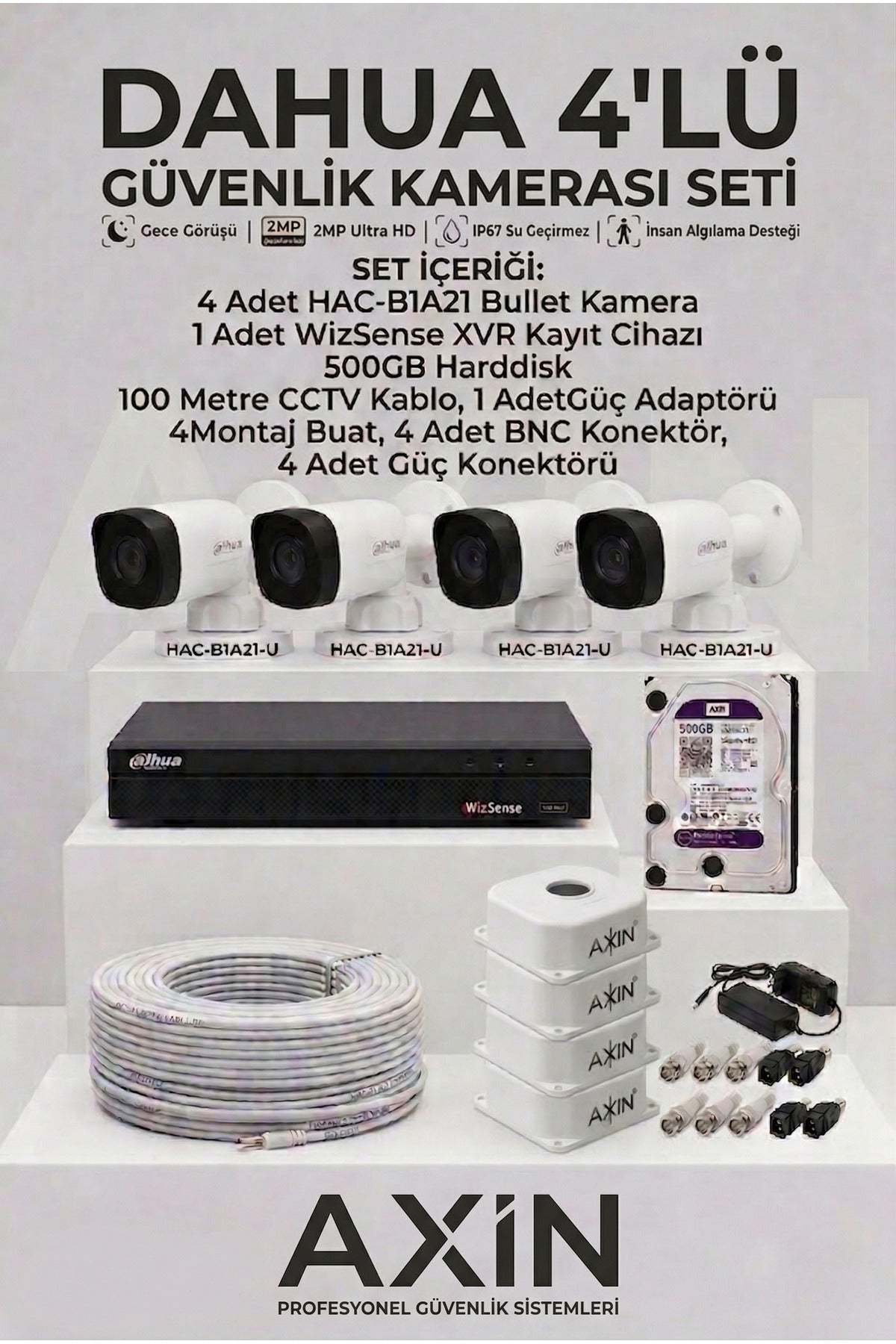 4'lü Güvenlik Kamerası Seti - Full Paket - 500GB HDD