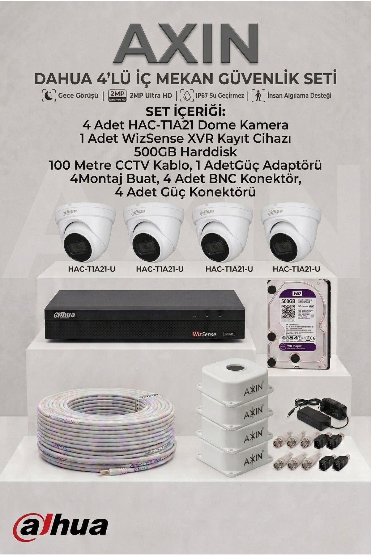 4'lü İç Mekan Güvenlik Kamera Seti - Full Paket - 500GB HDD