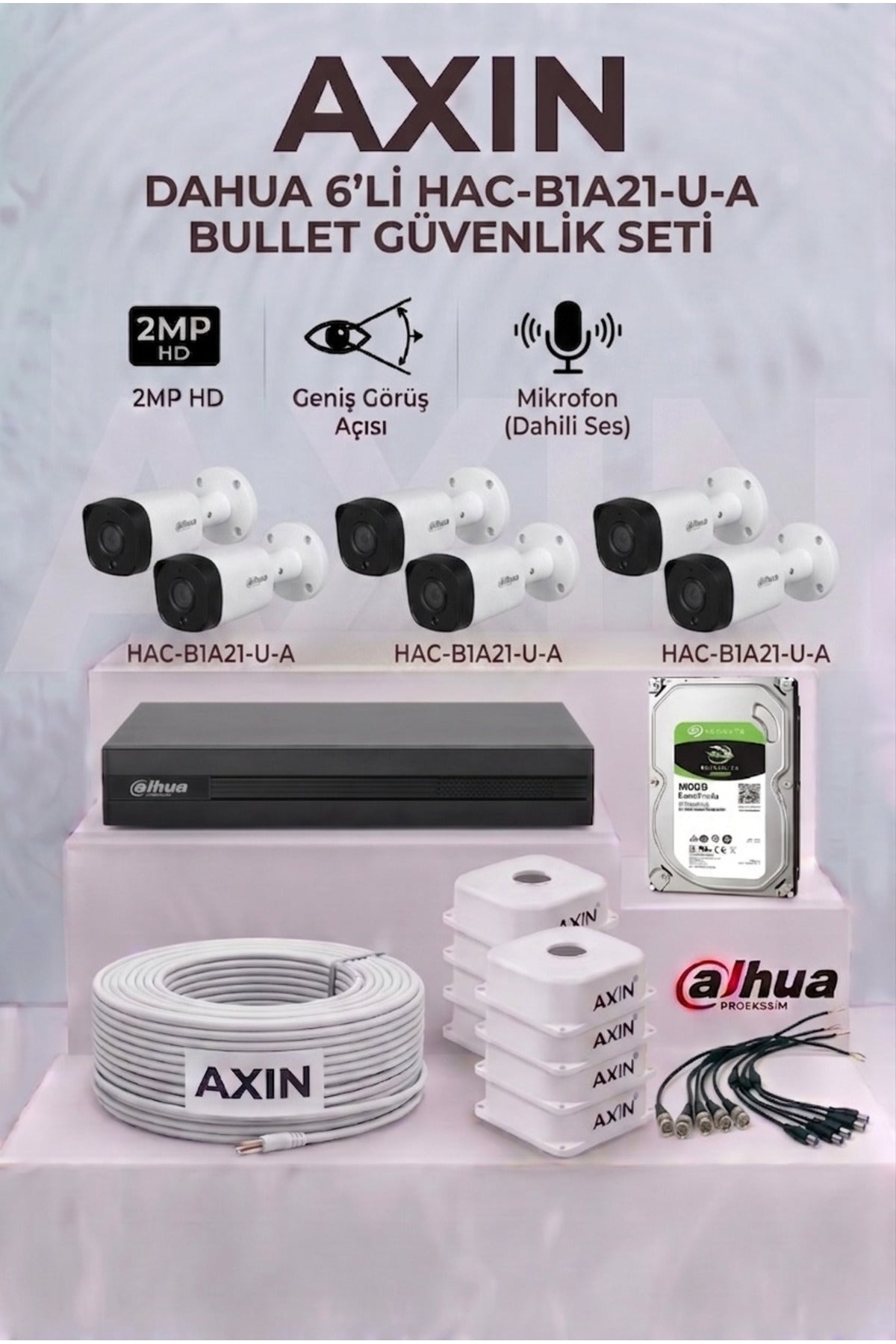 6 Kameralı Bullet Güvenlik Kamera Seti - Mikrofonlu (Sesli), 500 GB HDD, 8 Kanal XVR, Gece Görüşlü