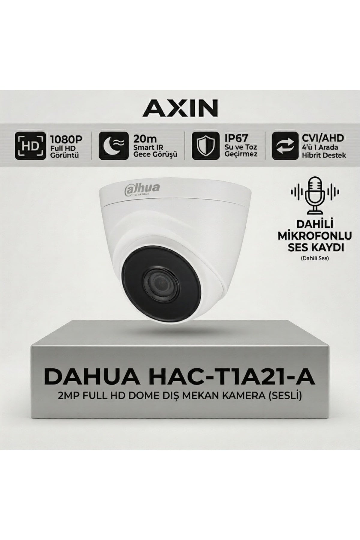 HAC-T1A21-A 2MP Full HD Dahili Mikrofonlu Sesli Dome Güvenlik Kamerası