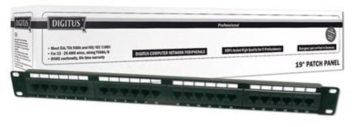 DIGITUS DN-91624U Digitus 19" 24 Port Cat-6 UTP Patch Panel, 8P8C, 50 µ (Mikron), Altın Kontak, LSA, 1U, Zırhsız
