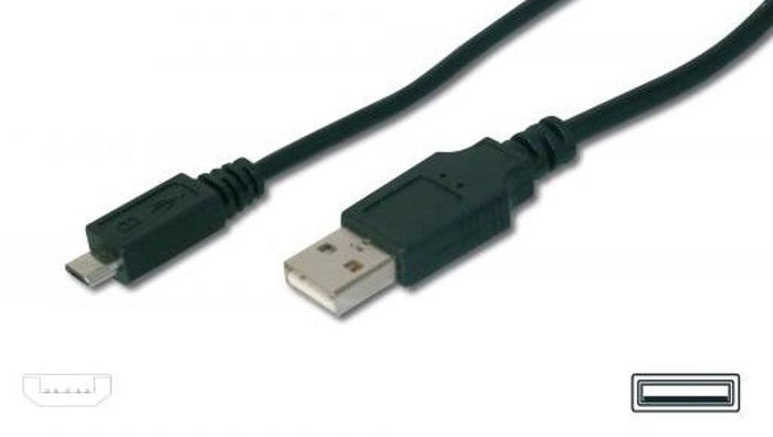 DIGITUS AK-300110-010-S USB 2.0 Bağlantı Kablo, USB A Erkek <> Mikro USB B Erkek, 1 metre, AWG 28, UL, siyah renk