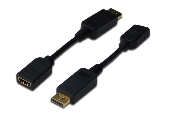 ASSMANN AK-340408-001-S DisplayPort (DP) <-> Hdmi Adaptörü, Kablolu, DP Erkek - Hdmi Tip A Dişi, 0.15 metre, kilit mekanizmalı, DP 1.1a uyumlu, UL, siyah renk