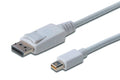 DIGITUS AK-340102-020-W DisplayPort <-> Mini DisplayPort Bağlantı Kablosu, DP Erkek - mini DP Erkek, 2 metre, kilit mekanizmalı, DP 1.1a uyumlu, UL, beyaz renk