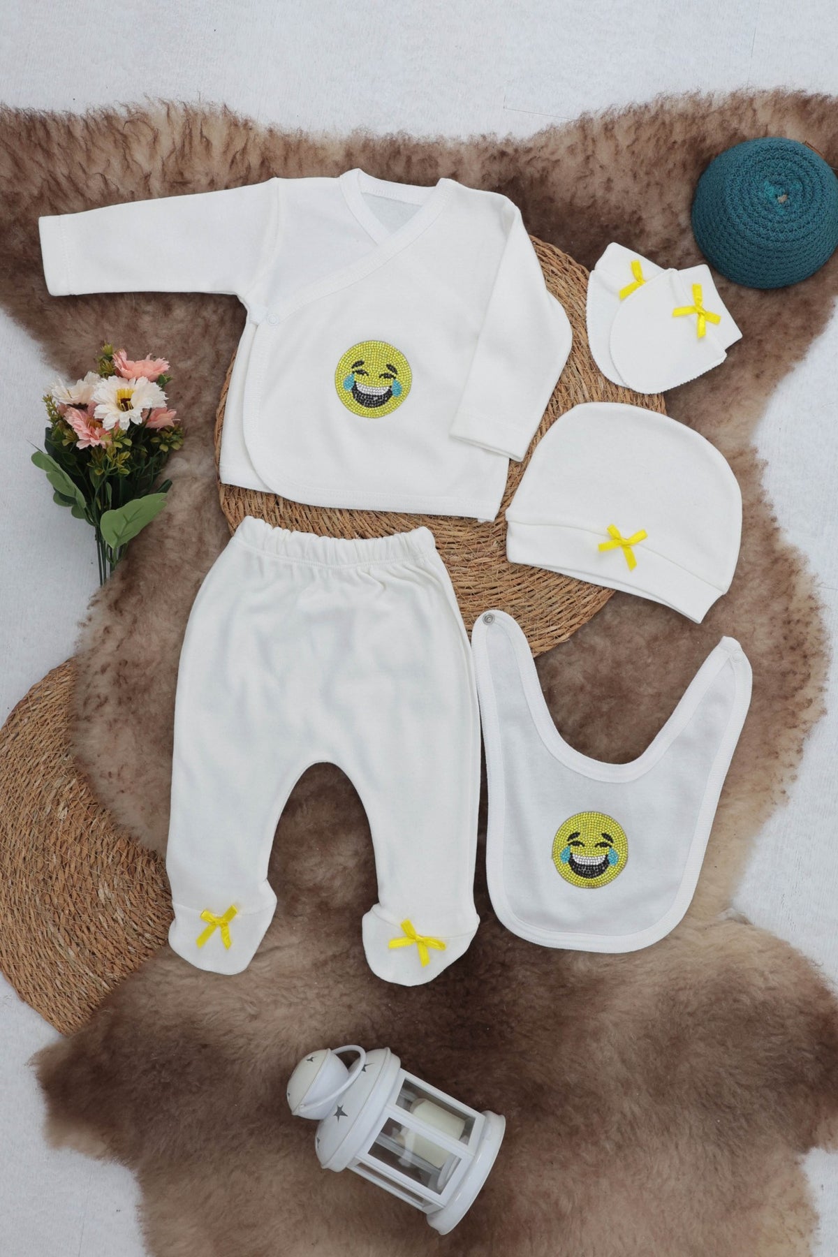 Sema Baby 5 Parça Gülen Surat Hastane Çıkışı Zıbın Seti 0-3 Ay