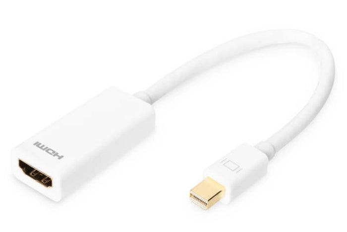 DIGITUS AK-340404-001-W Mini DisplayPort (DP) <-> Hdmi Adaptör Kablosu, mini DP Erkek - Hdmi tip A Dişi, 0.15 metre, DP 1.1a uyumlu, UL, beyaz renk