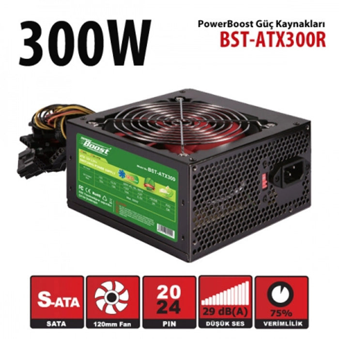 BOOST Power Boost Bst-Atx300R 300W 12Cm Kırmızı Fan Siyah Atx Power Supply (Retail Box)
