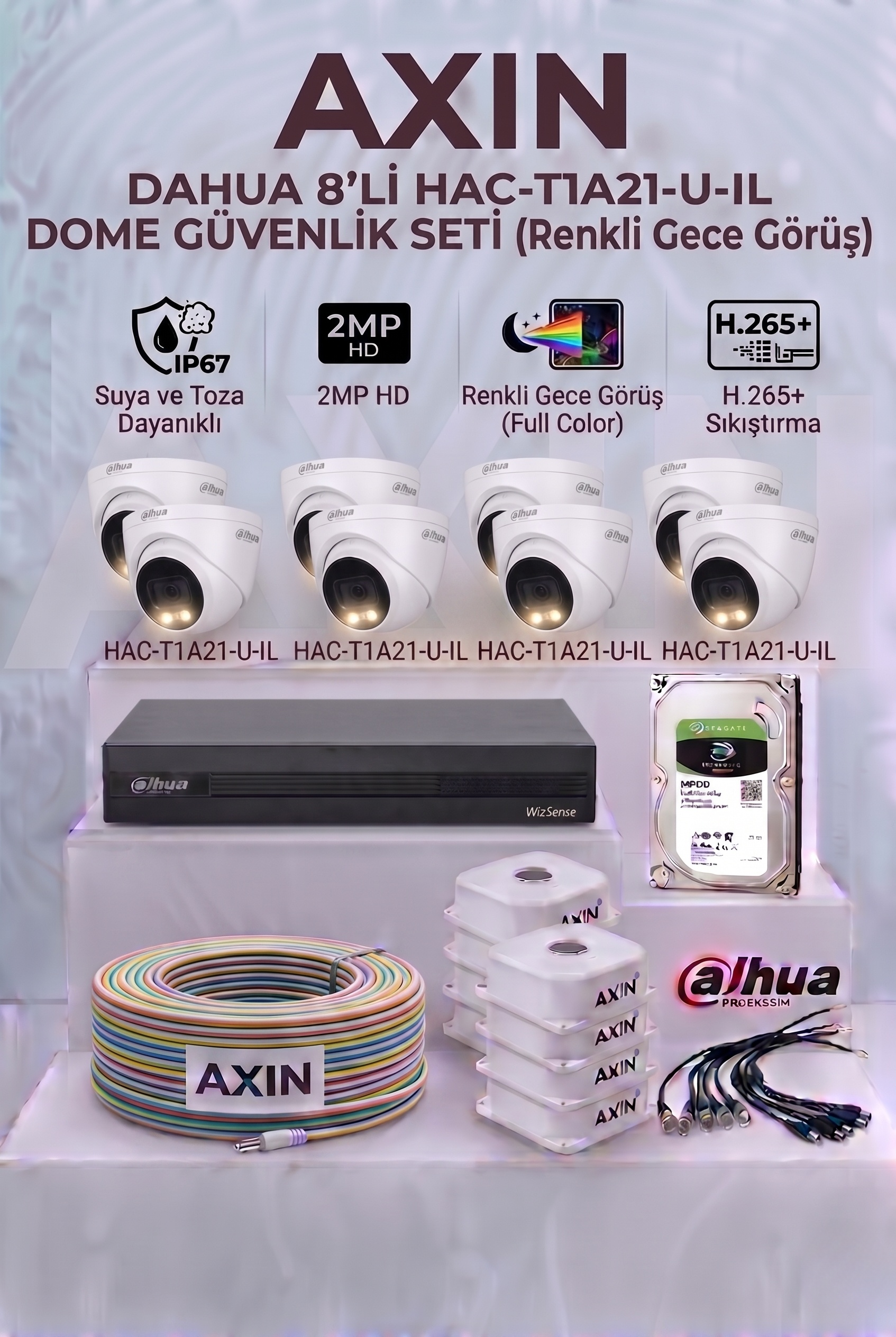 8 Kameralı Dome Full Color Güvenlik Kamera Seti - 2.8mm Geniş Açı, 1TB HDD, Yapay Zeka Yüz Tanıma