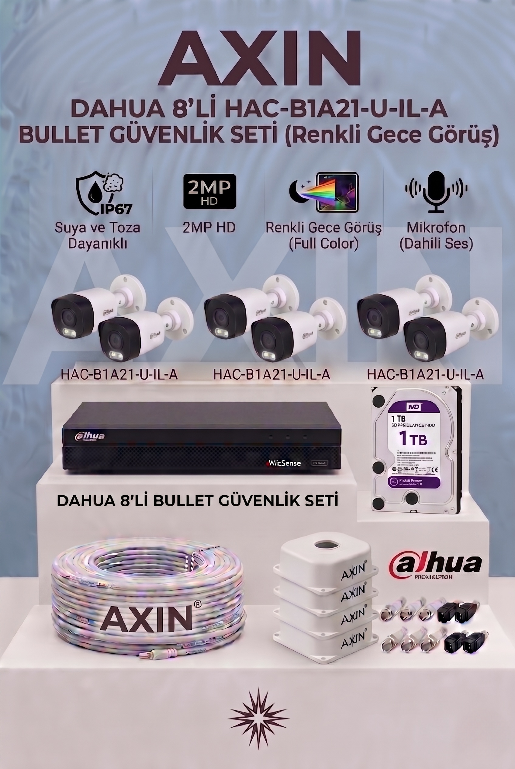 8 Kameralı Full Color Sesli Güvenlik Kamera Seti - Gece Renkli, 1TB HDD, Yapay Zeka Yüz Tanıma
