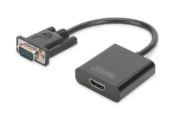 DIGITUS DA-70473 Digitus VGA <-> Hdmi Çevirici + Ses (3.5mm), Full HD (1080p), Kablolu, 15 cm, Siyah Renk