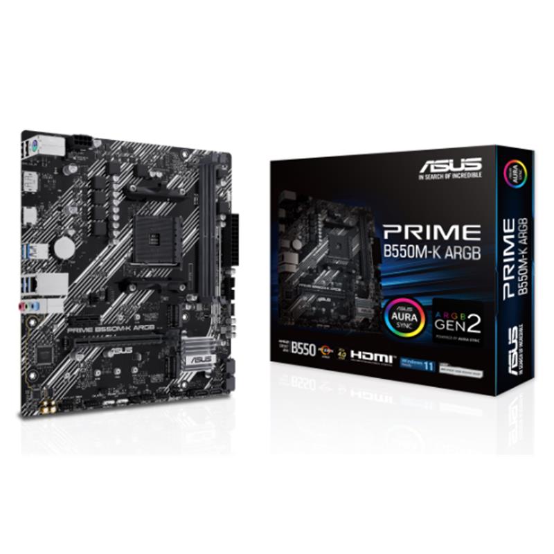 ASUS PRIME B550M-K ARGB DDR4 5100MHZ 1XHDMI 1XDP 2XM.2 USB 3.2 MATX AM4 (AMD AM4 5000/4000G/3000 SER