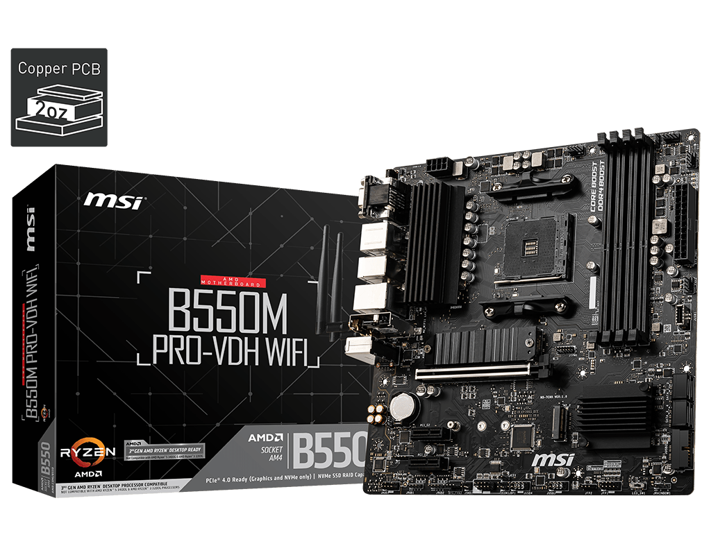 MSI B550M PRO-VDH WIFI DDR4 4400MHZ 1XVGA 1XHDMI 1XDP 2XM.2 USB 3.2 MATX AM4 (AMD 5000/4000G/3000 SE