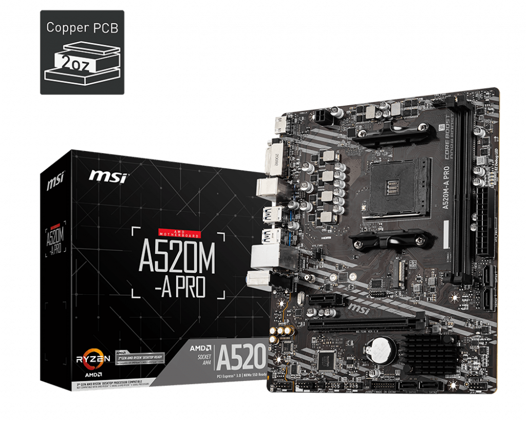 MSI A520M-A PRO DDR4 4600MHZ 1XHDMI 1XDVI 1XM.2 USB 3.2 MATX AM4 (AMD AM4 5000/4000/3000 SERİLERİ İL