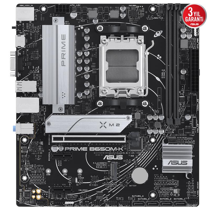 ASUS PRIME B650M-K DDR5 6400MHZ 1XVGA 1XHDMI 2XM.2 USB 3.2 MATX AM5 (AMD AM5 9000/8000/7000 SERİLERİ