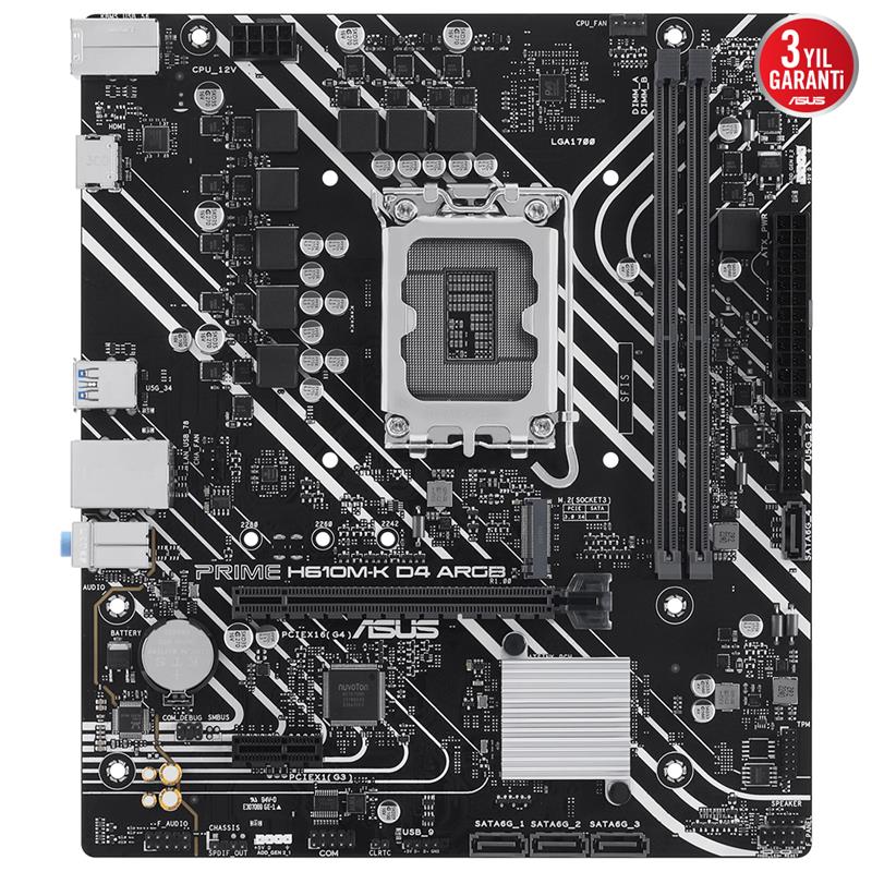 ASUS PRIME H610M-K D4 ARGB DDR4 3200MHZ 1XHDMI 1XM.2 USB 3.2 MATX 1700P (12. / 13. VE 14. NESİL İŞLE