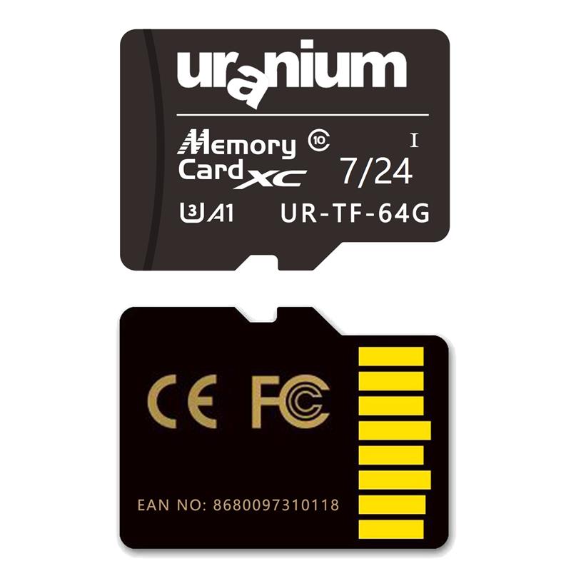 URANIUM 64GB UR-TF-64G MICRO SD CARD U3 7/24 SURVEILLANCE 100/40MBS INDUSTRIAL HAFIZA KARTI