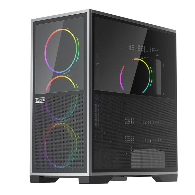 1ST PLAYER IF8 BTF SİYAH ARGB 4X12CM FAN TERS ÇEVİRİLEBİLİR TEMPERLİ CAM MESH PANELLER USB 3.0 E-ATX