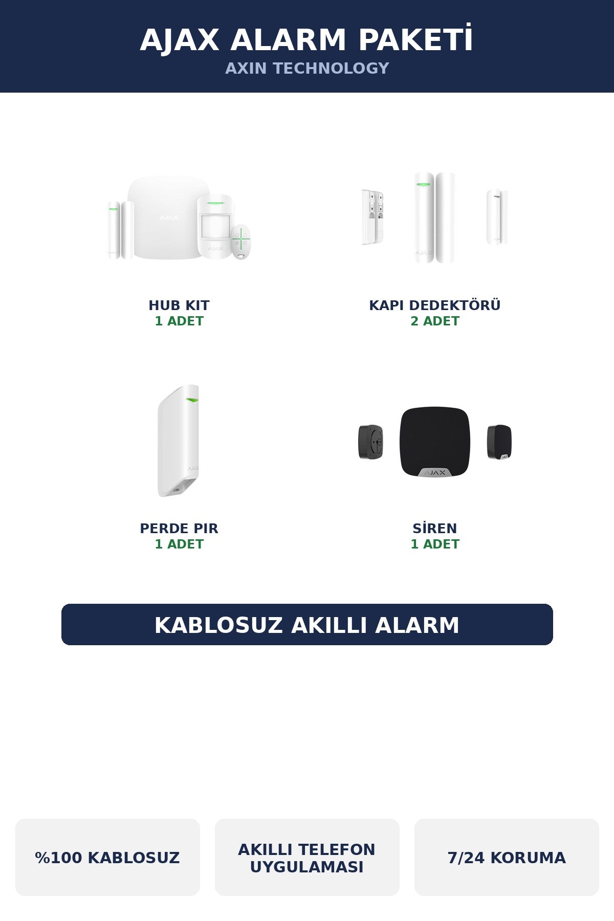 AJAX Kablosuz Akıllı Alarm Seti Ev Standart Paket Hareket Dahil