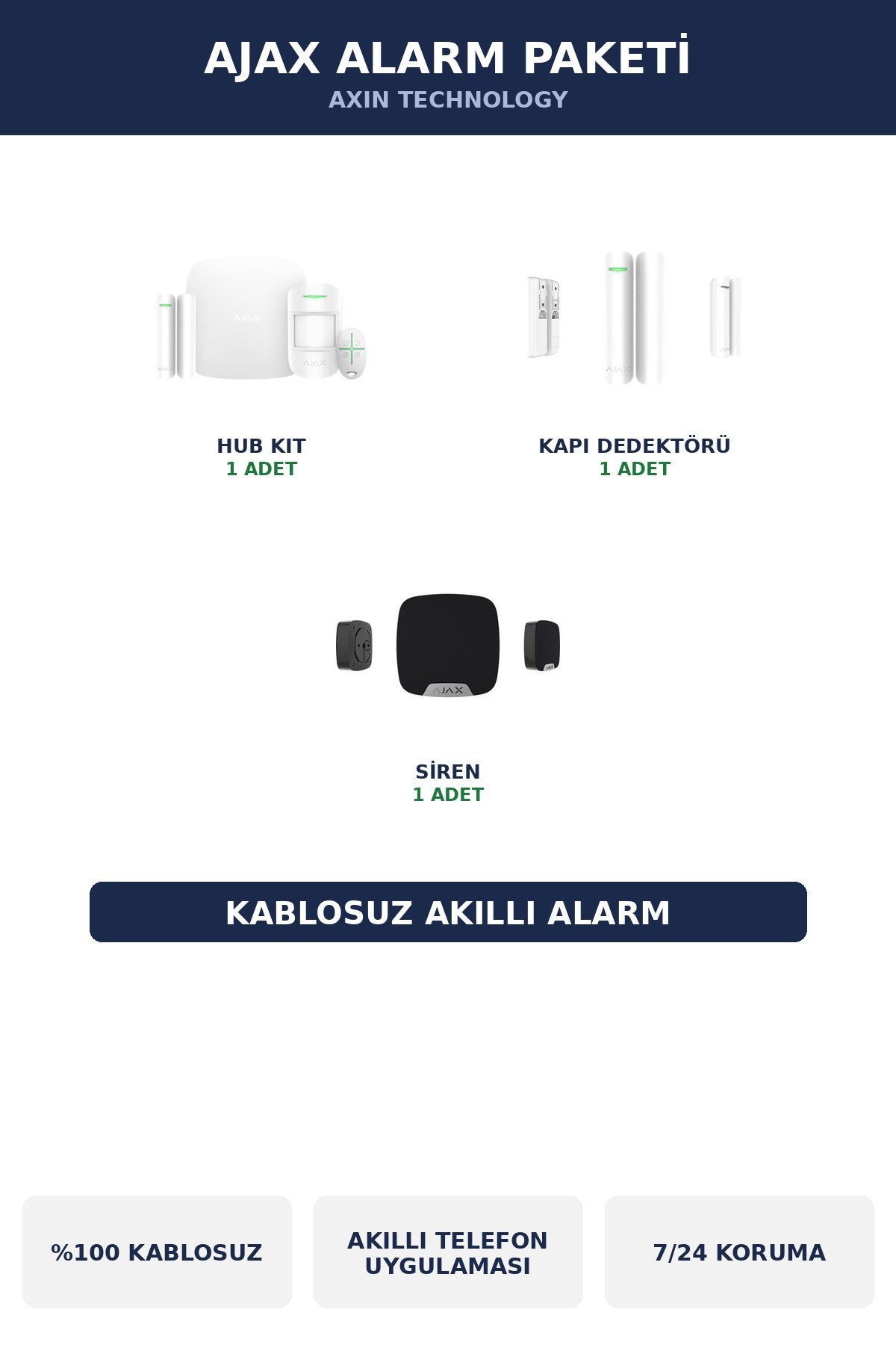 AJAX Kablosuz Akıllı Alarm Seti Ev Temel Paket Hub + Kapı + Siren