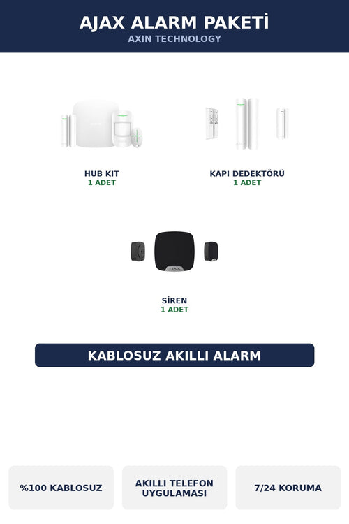 AJAX Kablosuz Akıllı Alarm Seti Ev Temel Paket Hub + Kapı + Siren