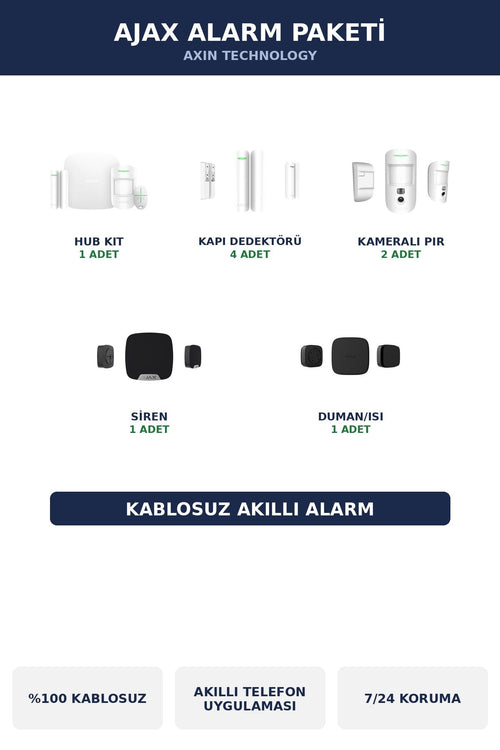 AJAX Kablosuz Akıllı Alarm Seti İşyeri Geniş Paket Yangın Korumalı