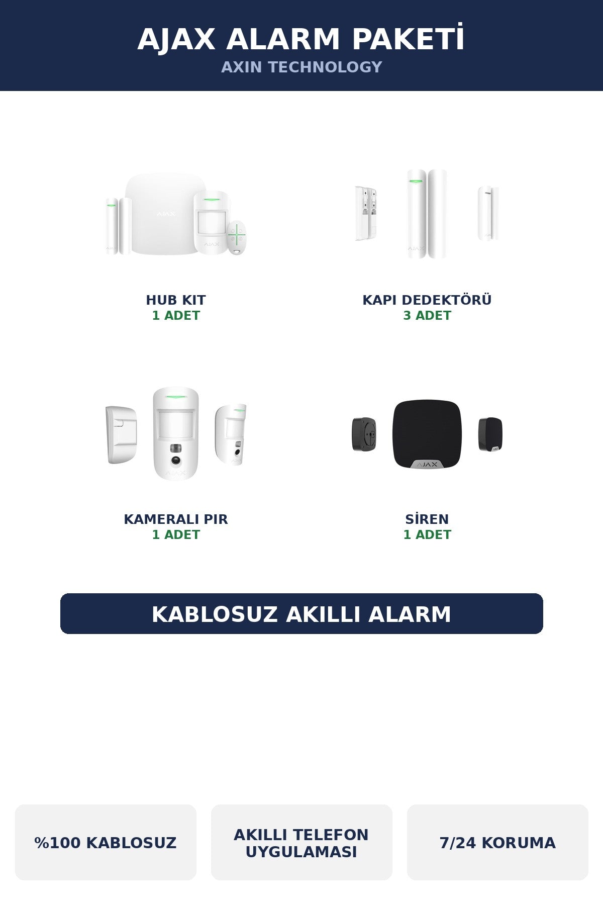 AJAX Kablosuz Akıllı Alarm Seti İşyeri Temel Paket