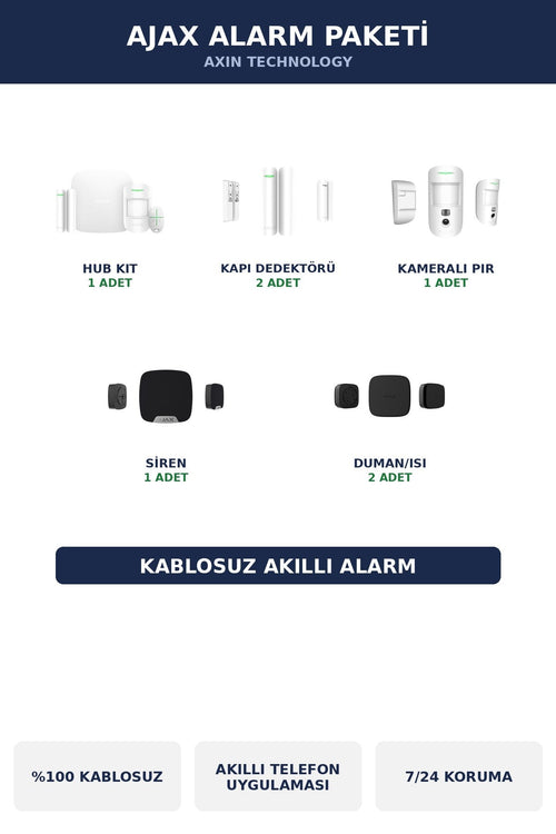 AJAX Kablosuz Alarm Seti Yangın + Güvenlik Kombine Paket