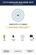 CCTV Kurulum Malzeme Seti 4 Kamera İçin 100m Kablolu
