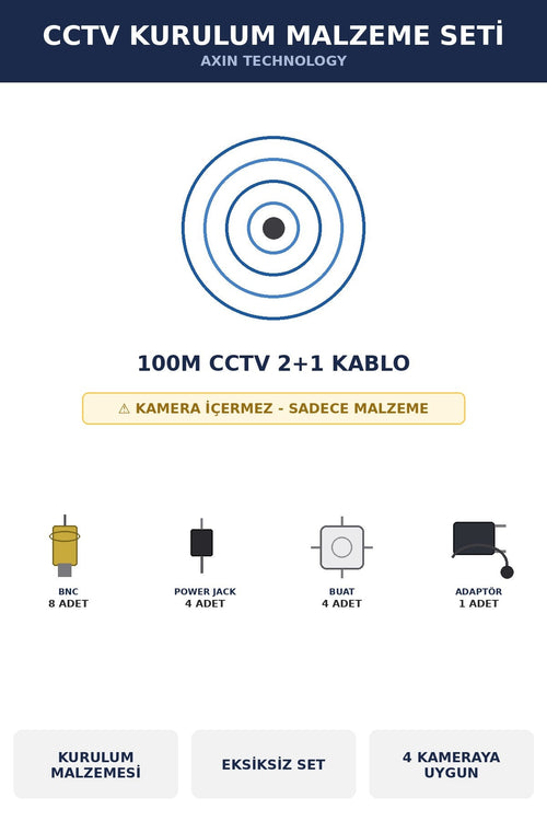 CCTV Kurulum Malzeme Seti 4 Kamera İçin 100m Kablolu