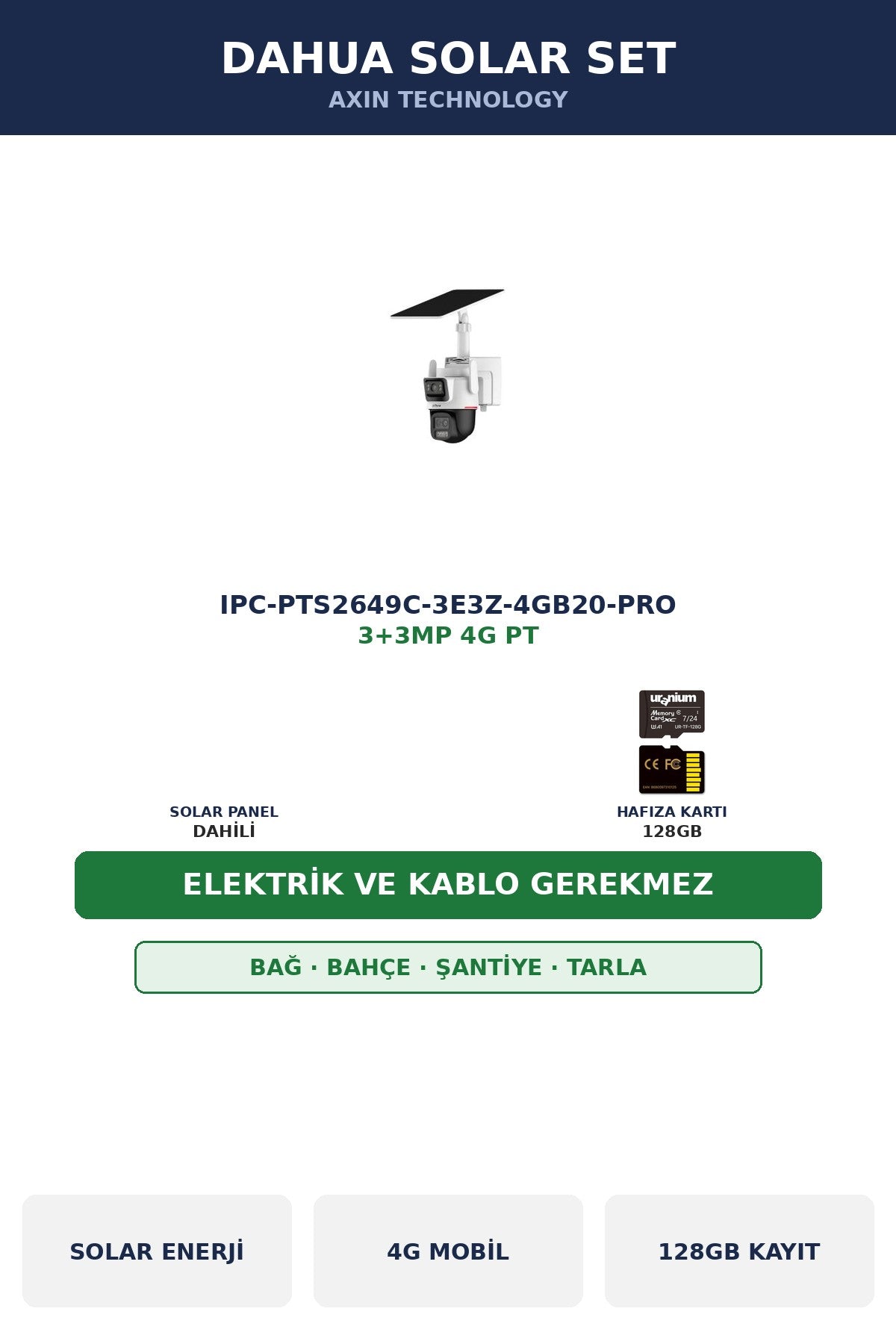 Dahua IPC-PTS2649C-3E3Z-4GB20-PRO 3+3MP Elektriksiz Solar 4G PT Şantiye/Arazi Güvenlik Seti