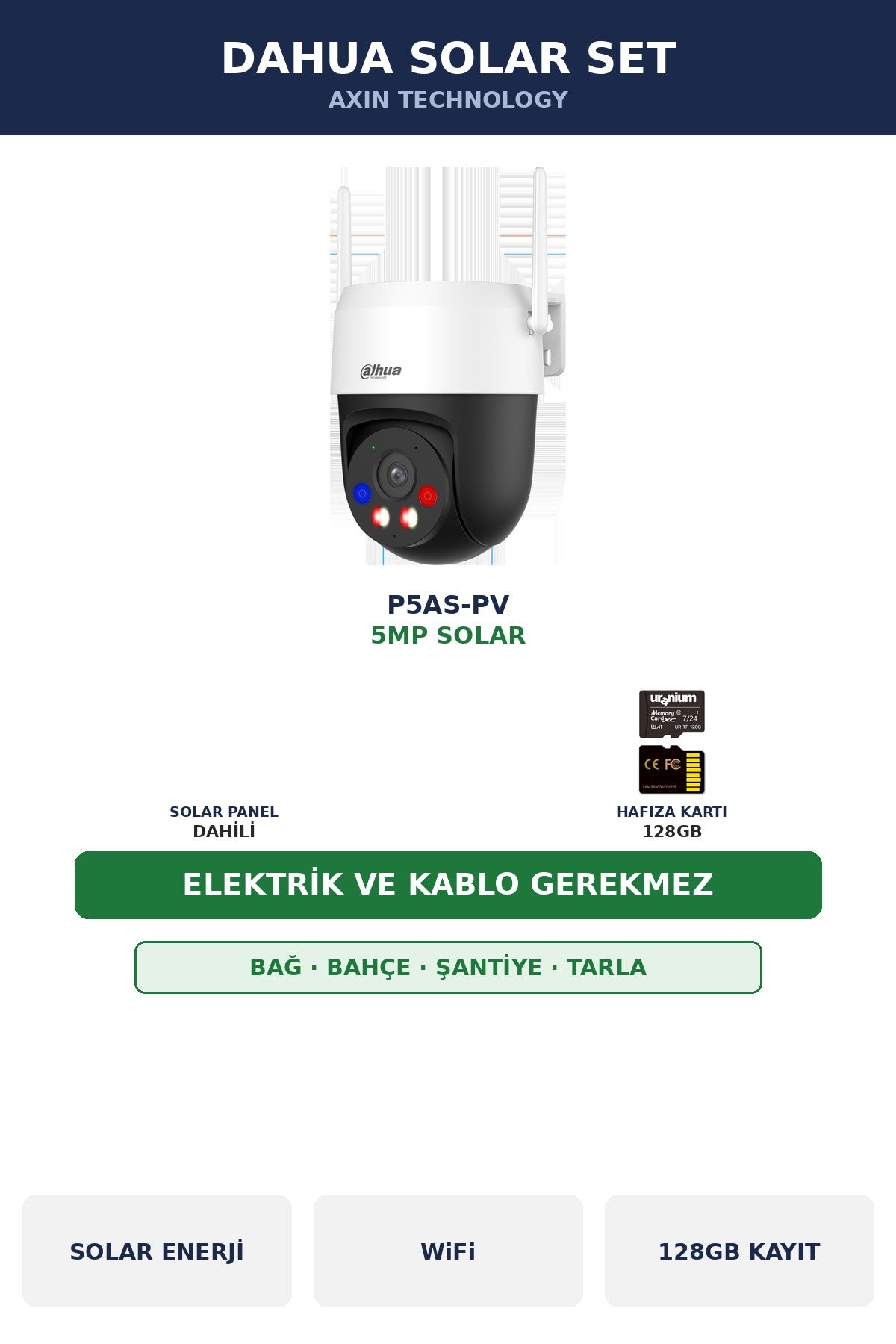 Dahua P5AS-PV 5MP Elektriksiz Solar Bağ/Bahçe/Şantiye Güvenlik Seti