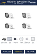 Hikvision 4 Kameralı 2MP Güvenlik Kamera Seti ColorVu Gece Renkli 2TB ~47 Gün Kayıt Bullet Dış Mekan