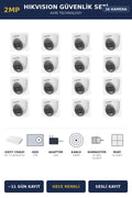 Hikvision 16 Kameralı 2MP Güvenlik Kamera Seti ColorVu Gece Renkli 2TB ~11 Gün Kayıt Dome İç Mekan